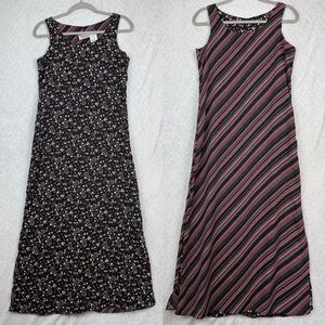 Vtg Reversible Maxi Dress Small Black Pink Floral Sleeveless Grunge 90s Y2K Boho